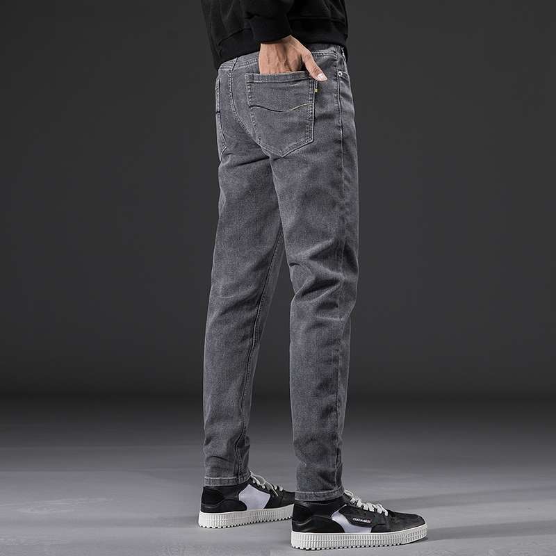 Spring and autumn 2020 men's light gray jeans straight tube thin loose-fitting stretch versatile slimming casual long pants thumbnail
