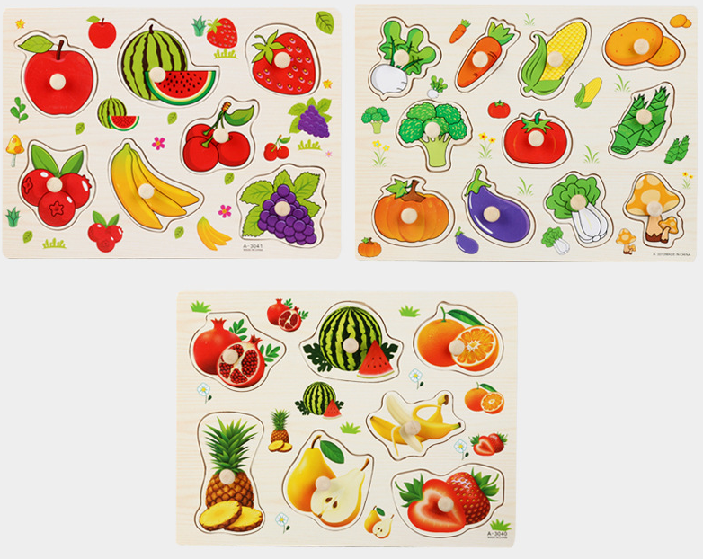 Wooden grasping board puzzle Wooden puzzle children's toy animal fruit vegetable alphanumeric early education cognition details Picture