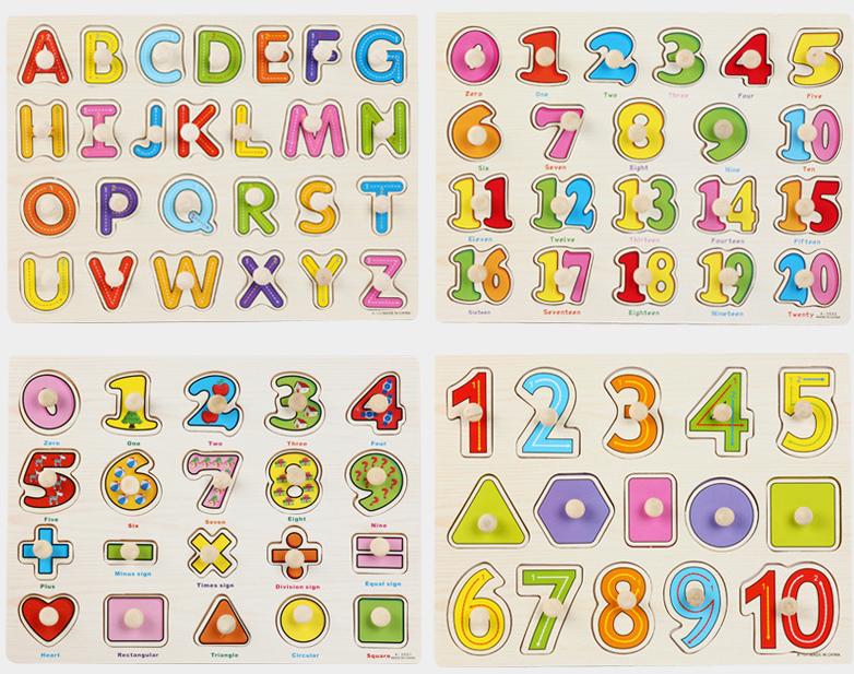 Wooden grasping board puzzle Wooden puzzle children's toy animal fruit vegetable alphanumeric early education cognition Specification drawing