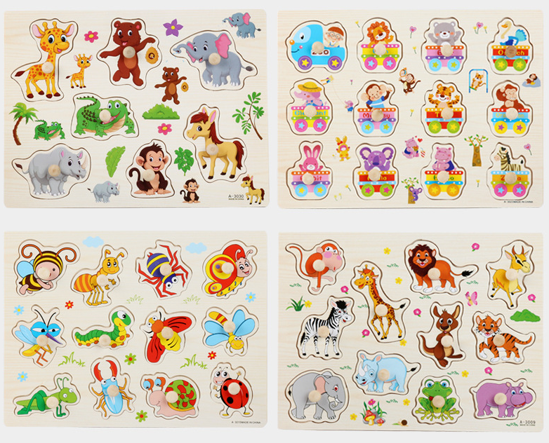 Wooden grasping board puzzle Wooden puzzle children's toy animal fruit vegetable alphanumeric early education cognition undefined