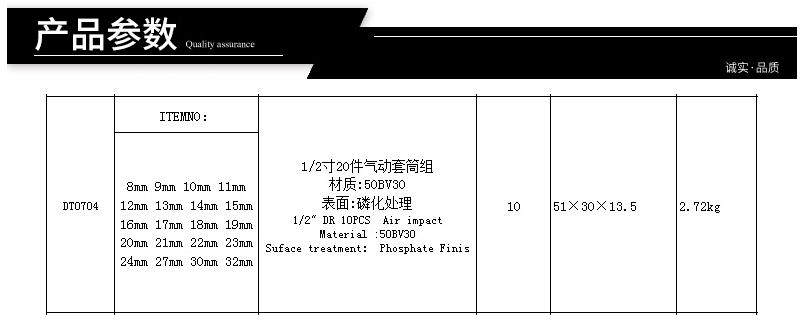 1/2气动套筒组 风炮套筒套装 小风炮套筒20pcs气动短套筒铁盒套装详情图1