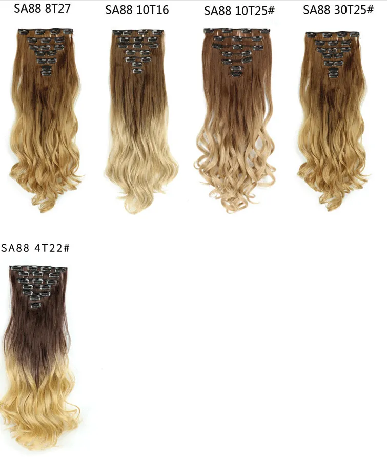 New best-selling dyed gradient seven-piece set 16-card chemical fiber seamless hair extension European and American hair curtain detail image 6