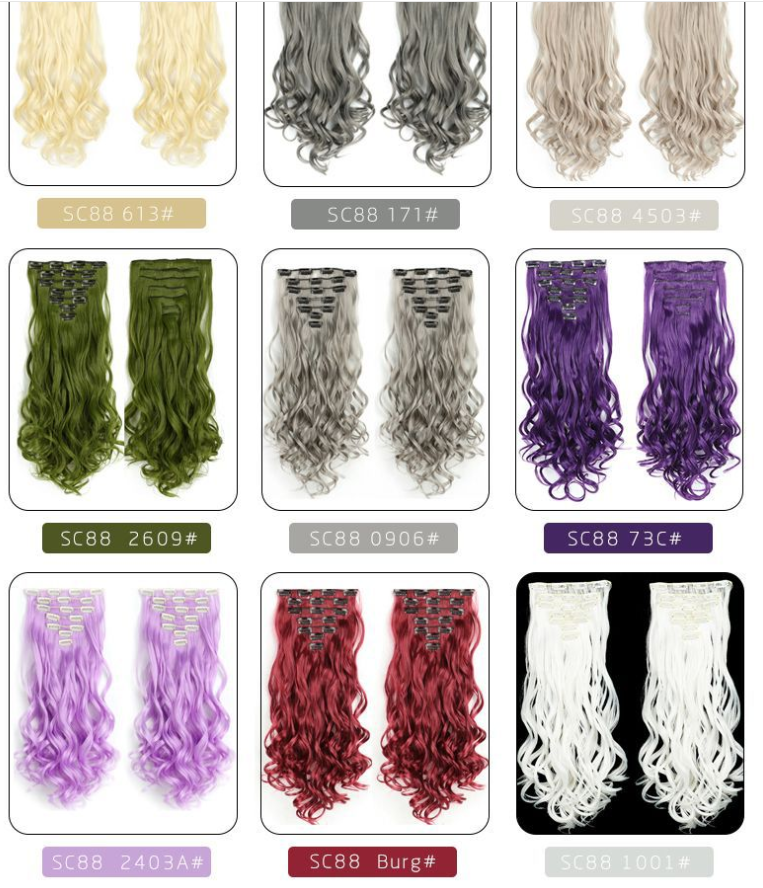 New 7-piece set of synthetic fiber wig and hair extension pieces, long curly hair and seamless hair extension pieces for European beauties detail image 3
