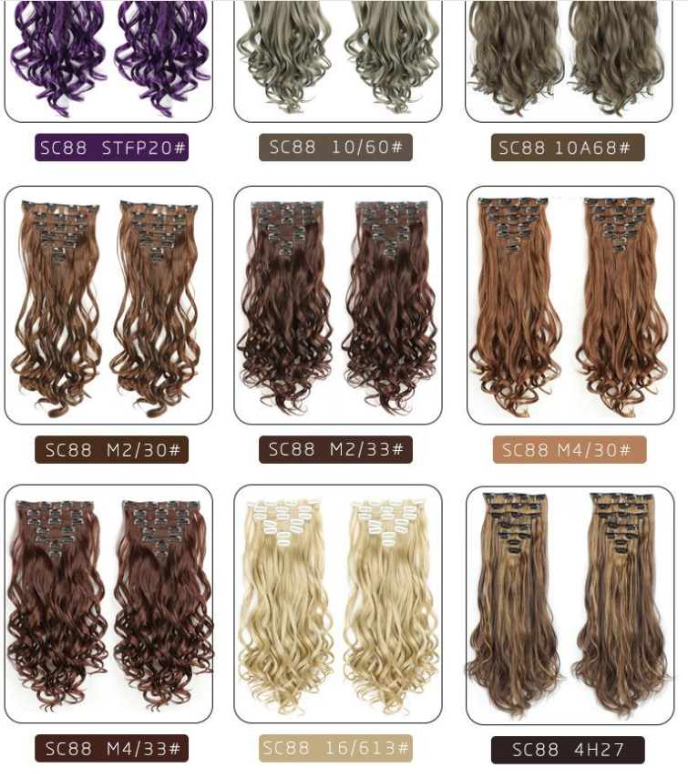 New 7-piece set of synthetic fiber wig and hair extension pieces, long curly hair and seamless hair extension pieces for European beauties detail image 6