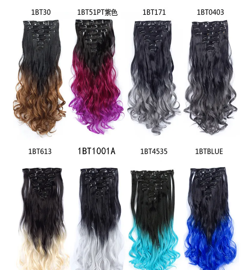 New best-selling dyed gradient seven-piece set 16-card chemical fiber seamless hair extension European and American hair curtain detail image 4