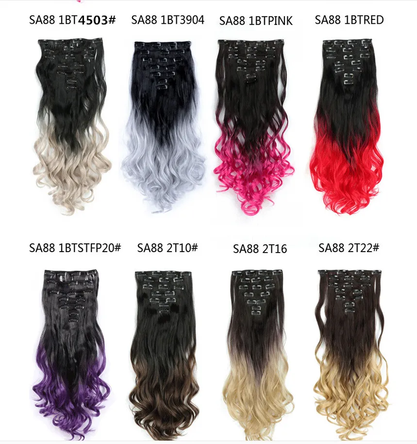 New best-selling dyed gradient seven-piece set 16-card chemical fiber seamless hair extension European and American hair curtain detail image 5