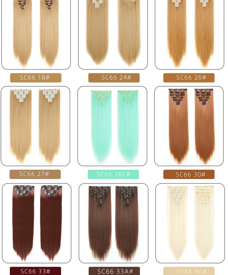 The new seven-piece wig set features direct hair pieces, solid-color long straight wigs made of European and American chemical fibers with gradient colors detail image 2