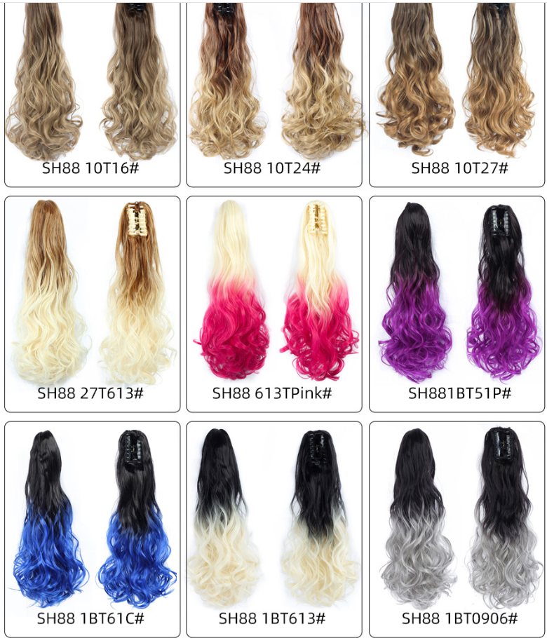 New dyed gradient color fluffy fleece ponytail, pear blossom ponytail, synthetic fiber wig, women's curly hair, short ponytail detail image 5