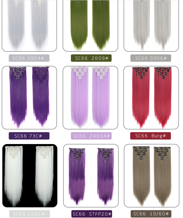 The new seven-piece wig set features direct hair pieces, solid-color long straight wigs made of European and American chemical fibers with gradient colors detail image 3