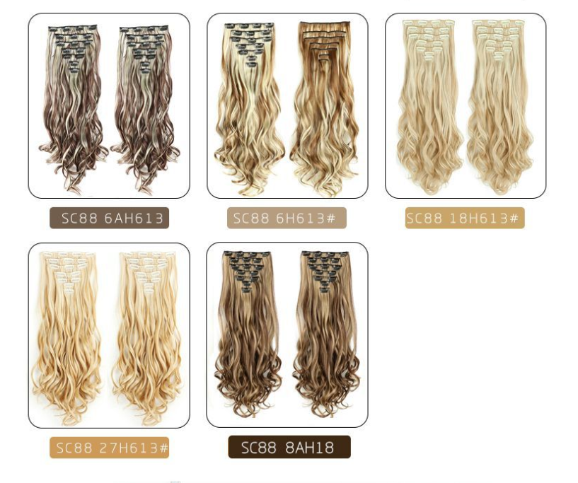 New 7-piece set of synthetic fiber wig and hair extension pieces, long curly hair and seamless hair extension pieces for European beauties detail image 5