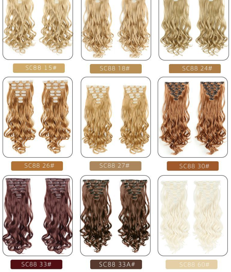 New 7-piece set of synthetic fiber wig and hair extension pieces, long curly hair and seamless hair extension pieces for European beauties detail image 4