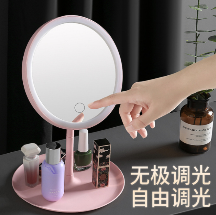 桌面镜子带LED灯 三色调光触摸开关化妆镜 可收纳多功能桌面镜子详情图4