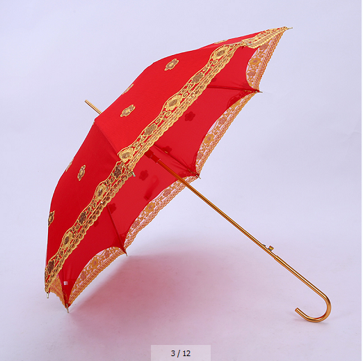 New red creative double-layer bride umbrella, wedding umbrella, wedding red umbrella, straight-handled long-handled lace gift umbrella, custom-made by the manufacturer detail image 4