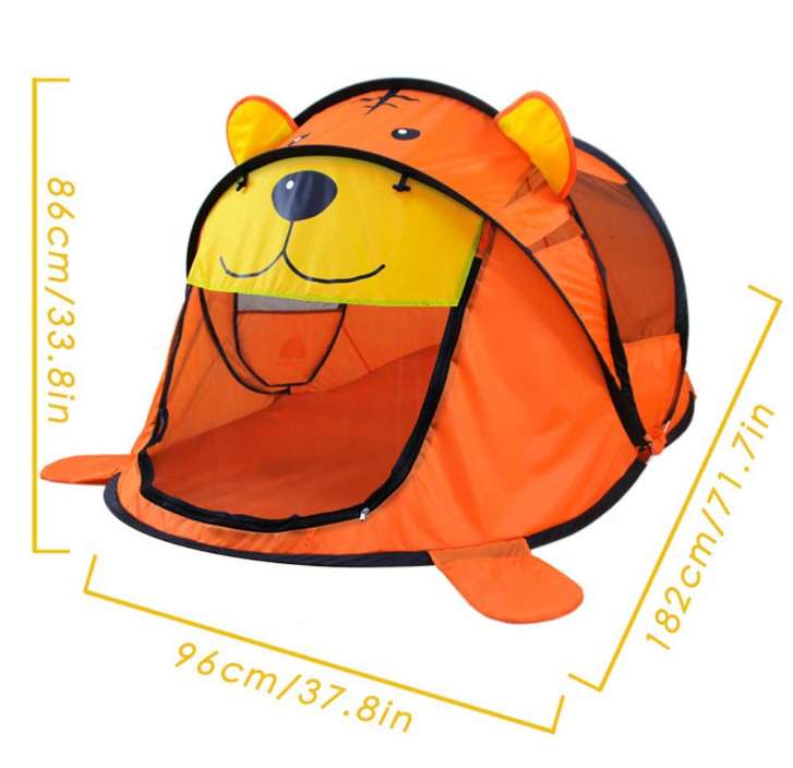 Customized indoor color-block little tiger game tent for children, cartoon outdoor pop-up toy game house for children Application Scenario
