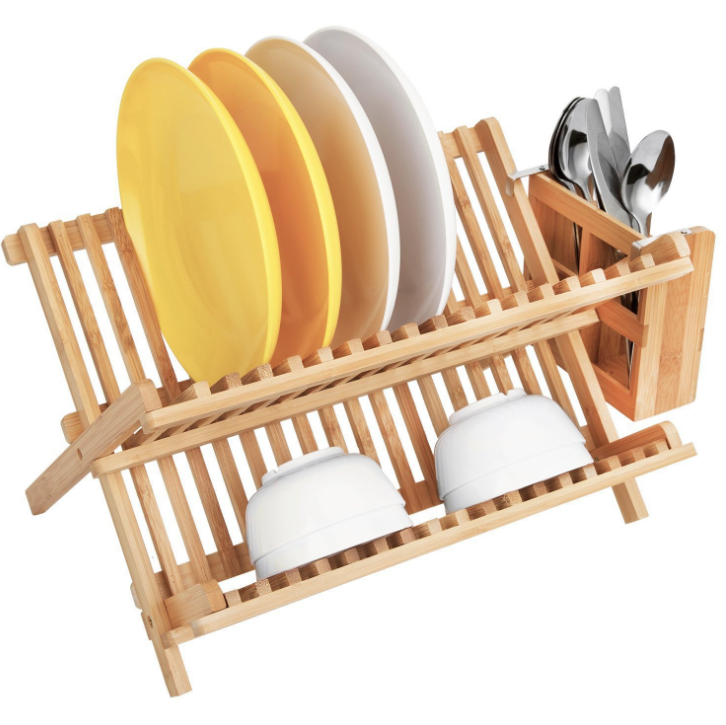 亚马逊爆款折叠沥碗架创意竹制碟盘沥水架家用双层晾碗架置物架详情图4