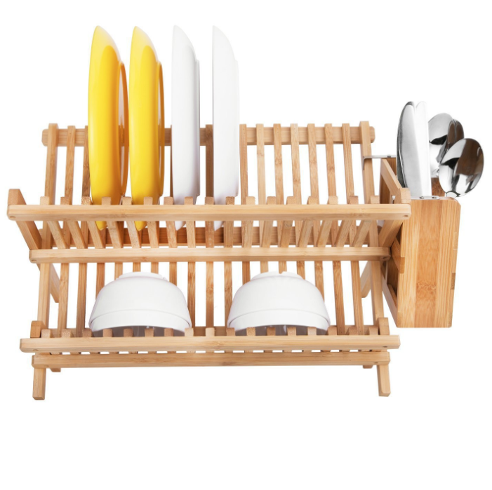 亚马逊爆款折叠沥碗架创意竹制碟盘沥水架家用双层晾碗架置物架详情图5