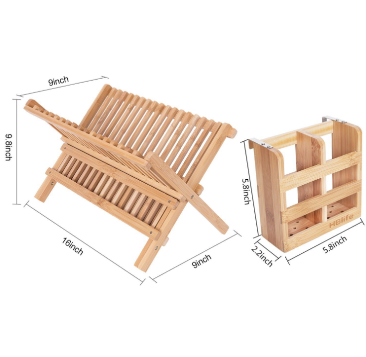 亚马逊爆款折叠沥碗架创意竹制碟盘沥水架家用双层晾碗架置物架详情图1