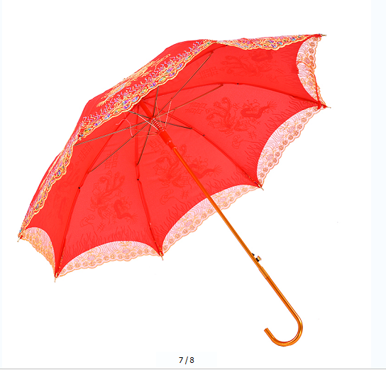 Red wedding lace trim wedding umbrella, double-layer dragon and phoenix auspicious embroidered wedding umbrella detail image 2