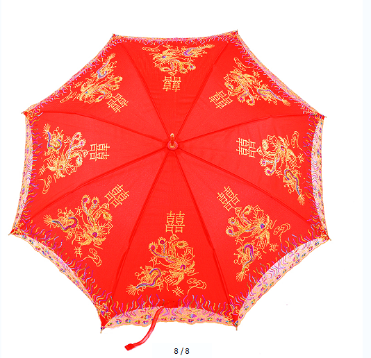 Red wedding lace trim wedding umbrella, double-layer dragon and phoenix auspicious embroidered wedding umbrella detail image 1