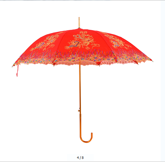 Red wedding lace trim wedding umbrella, double-layer dragon and phoenix auspicious embroidered wedding umbrella detail image 4