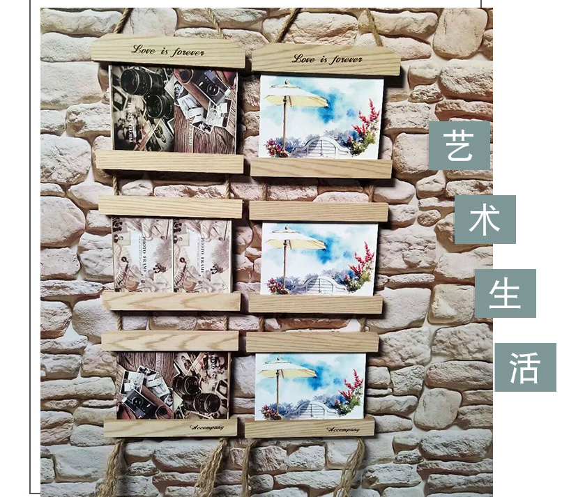 Wholesale children's photo frames, 7-inch combined one-piece photo frames made of hemp rope, wedding dress, retro three-hanging strings, studio gifts detail image 2