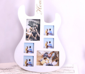 Creative wooden guitar-shaped silk-screened photo frame home decoration wall decoration, creative photo frame guitar photo frame detail image 2
