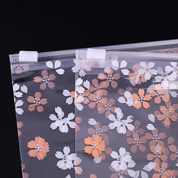Cherry blossom style universal pe zipper bag storage bag, clothing zipper packaging bag in stock, printed sealed storage bag wholesale details Picture