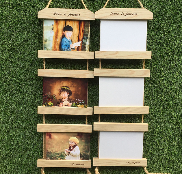 Wholesale children's photo frames, 7-inch combined one-piece photo frames made of hemp rope, wedding dress, retro three-hanging strings, studio gifts detail image 1
