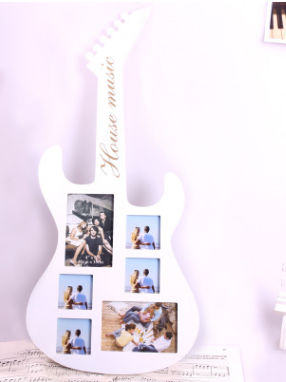 Creative wooden guitar-shaped silk-screened photo frame home decoration wall decoration, creative photo frame guitar photo frame detail image 1