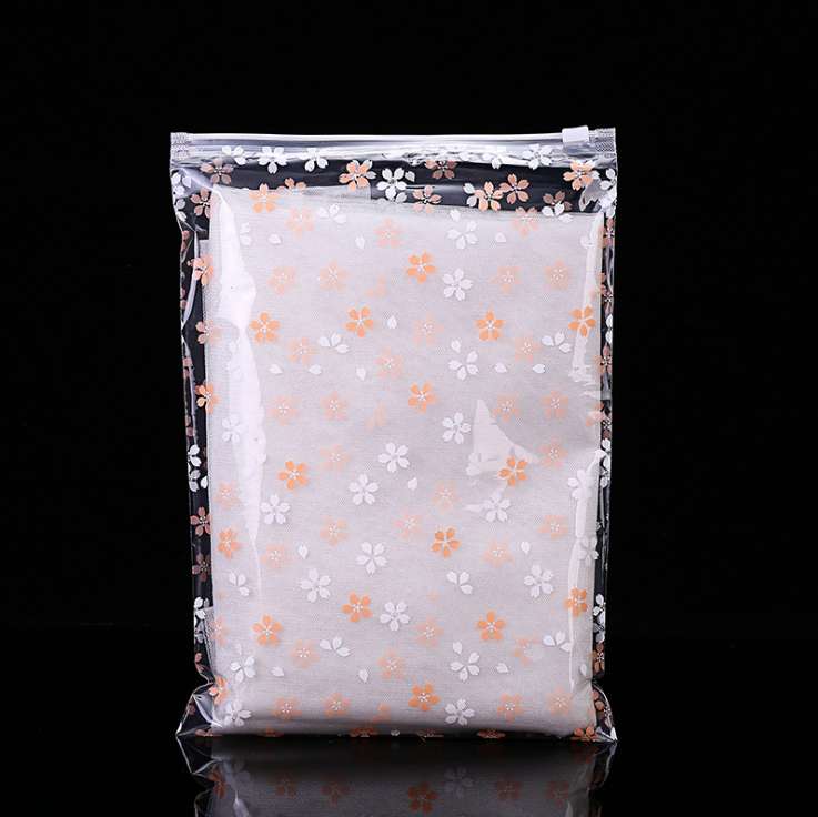 Cherry blossom style universal pe zipper bag storage bag, clothing zipper packaging bag in stock, printed sealed storage bag wholesale detail image 2