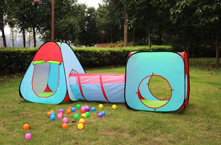 Children's outdoor color-blocking modular toy house, portable and foldable three-piece set with tunnel indoor tent play house detail image 5