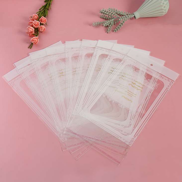 Factory stock of universal opp bags, self-adhesive white pearlescent film card head bags, transparent card head bags, colored card head round hole aircraft jewelry packaging bags, transparent plastic bags, hanging card bags, 1000 pieces per bundle detail image 6