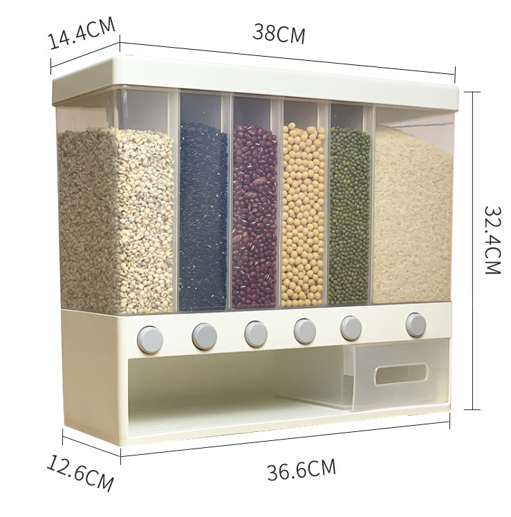 壁挂式分格五谷杂粮罐米桶分类计量米缸自动出米塑料储物罐密封罐详情图2