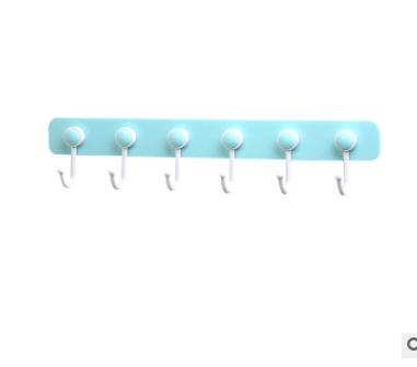 XY素色无痕6连挂钩 创意厨房墙壁排钩门后免打孔无痕粘钩挂衣钩仅供外贸外销详情图1