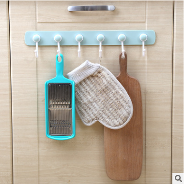 XY素色无痕6连挂钩 创意厨房墙壁排钩门后免打孔无痕粘钩挂衣钩仅供外贸外销详情图2