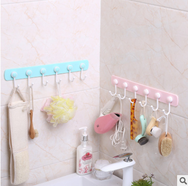 XY素色无痕6连挂钩 创意厨房墙壁排钩门后免打孔无痕粘钩挂衣钩仅供外贸外销详情图4