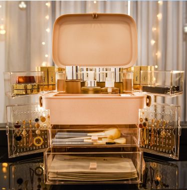 Internet celebrity cosmetics storage box Portable makeup case with lid lipstick skin care cosmetics shelf