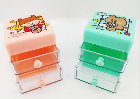 ST201A Cartoon double drawer flap storage box For students and children stationery thumbnail