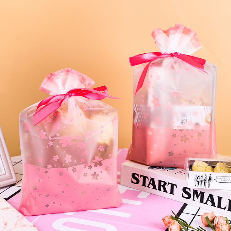 抽绳袋磨砂樱花束口袋拉绳袋化妆品饰品袋袜子旅行收纳袋穿绳袋50个起批详情图3