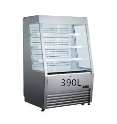 390L commercial display cabinet, open-type refrigerated air-cooled refrigeration, supermarket fruit and bread air curtain cabinet, vertical display, stainless steel model details Picture