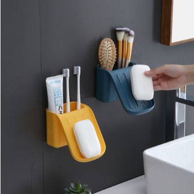 Original design Bathroom wall-mounted soap box Toothbrush storage shelf Traceless adhesive shelf