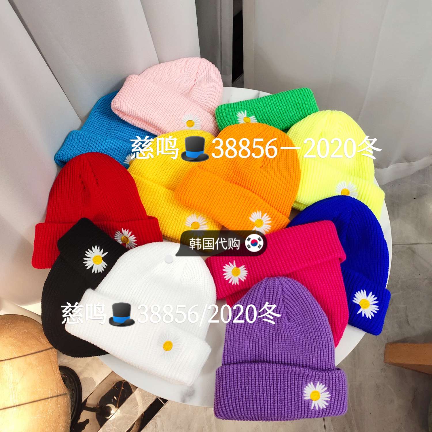 针织韩版毛线帽简约白底实物图