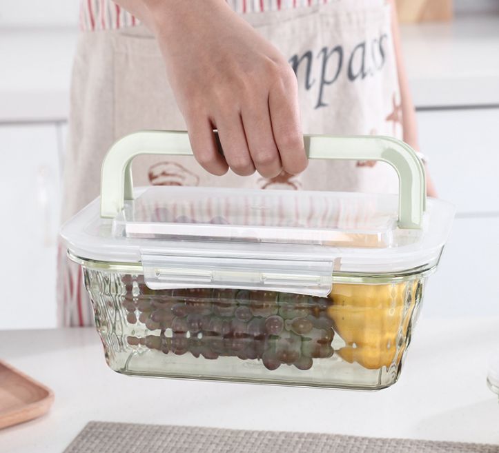 PS plastic lunch box Portable square kitchen storage box Crisper box 3-piece sealed bento box