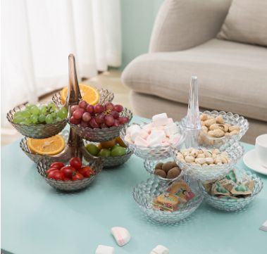 Creative multi-layered fruit platters for the living room, three-layer candy platters, heart platters, and fruit baskets in European style details Picture
