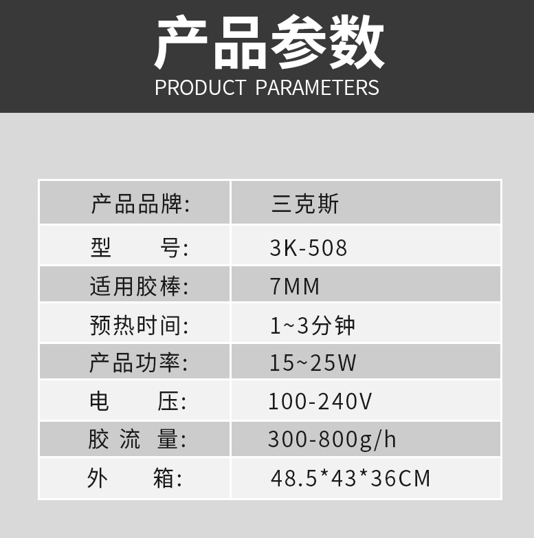 厂直销 三克斯牌3K-506 小胶枪 15W 20W 25W !! 迷你 7MM胶棒详情1