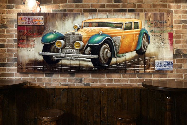 厂家直销批发美式复古立体机车木板壁画饭店餐厅酒吧咖啡厅墙面立体装饰画详情图5