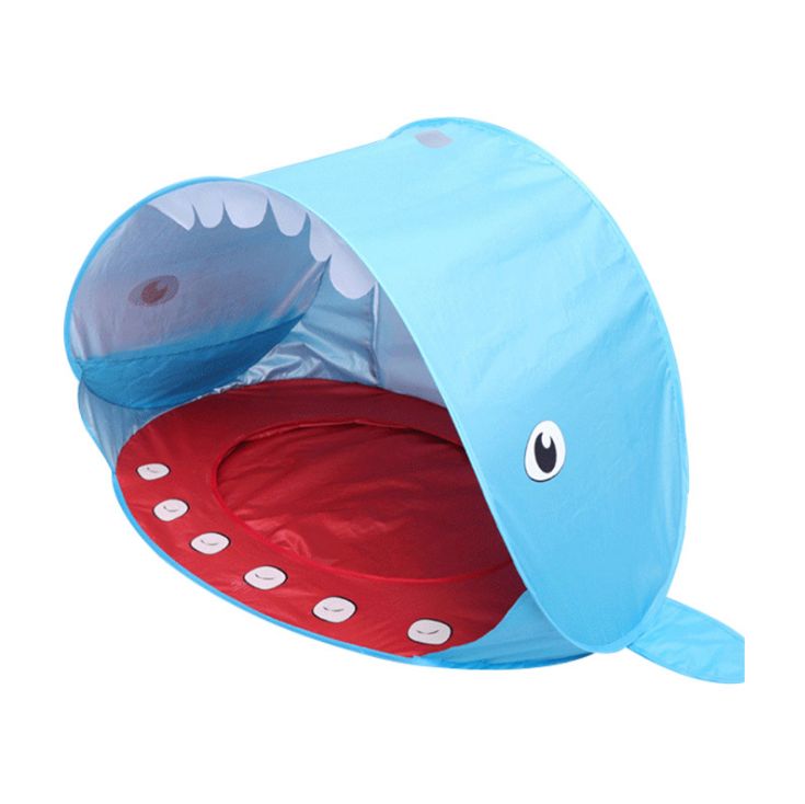 The children's beach tent is a new blue whale small tent that can be thrown away without installation. It has a play room and can be used for water play details Picture