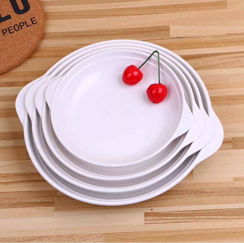 Melamine tableware imitation porcelain tableware abalone plate white ears round plate thumbnail