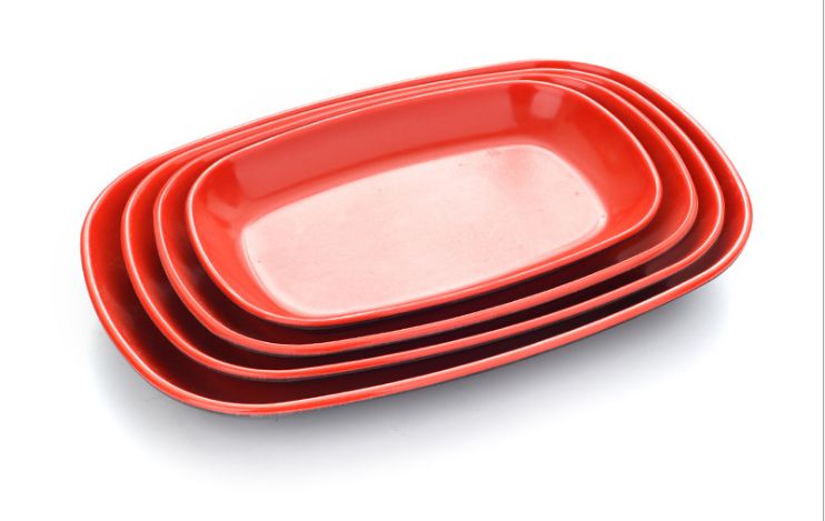 Thickened imitation porcelain melamine tableware long plates tableware snack plates fish plates black red