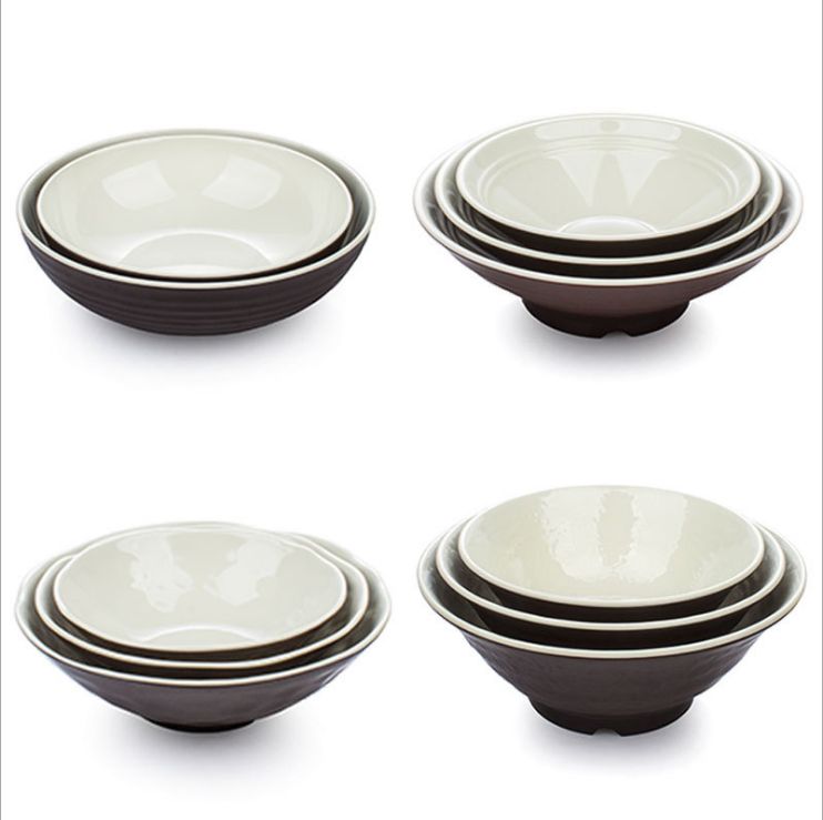 Miamine tableware coffee two-color A5 Mei-Nei rib bowl imitation porcelain ramen bowl small rice bowl thumbnail